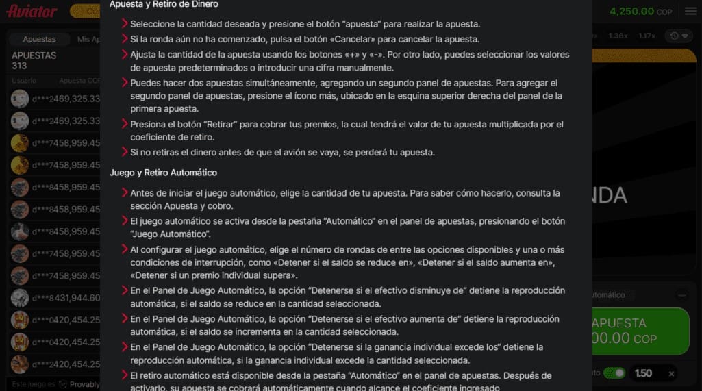 Más instrucciones sobre el juego